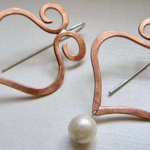 Turkish Swirl earrings w/pearl in copper, bronze or sterling silver (SM) - Nora Catherine