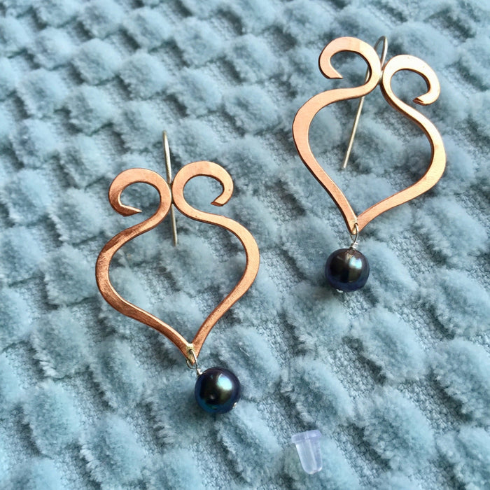 Turkish Swirl earrings w/pearl in copper, bronze or sterling silver (SM)